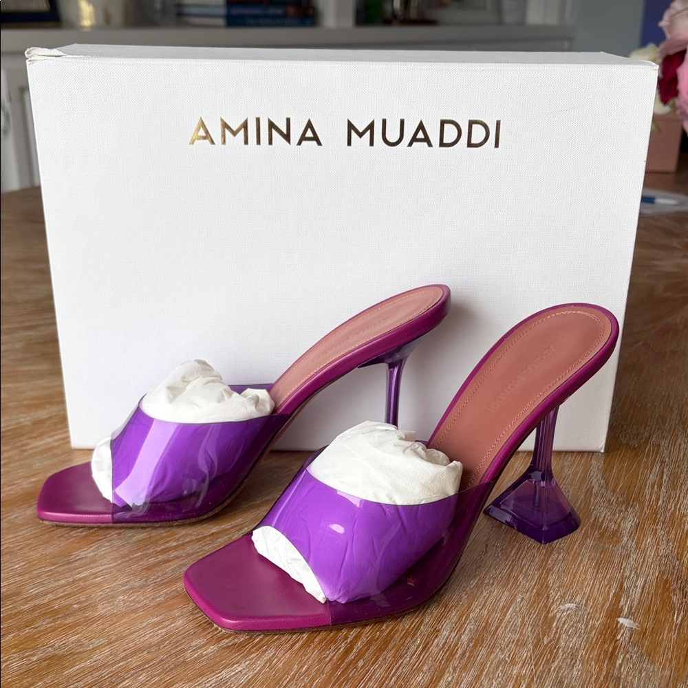 Amina Muaddi Striking Purple Heels